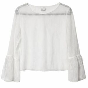 Babaton womens small sheer mesh top white nylon see through blouse